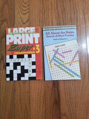 2 book bundle Unused States Word Search and large print crossword puzzles